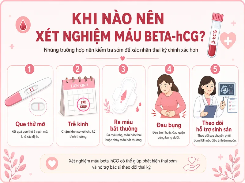 Xét nghiệm máu phù hợp khi que thử lên vạch mờ, trễ kinh nhưng que âm tính nhiều lần, có đau bụng hoặc cần theo dõi thai sớm.
